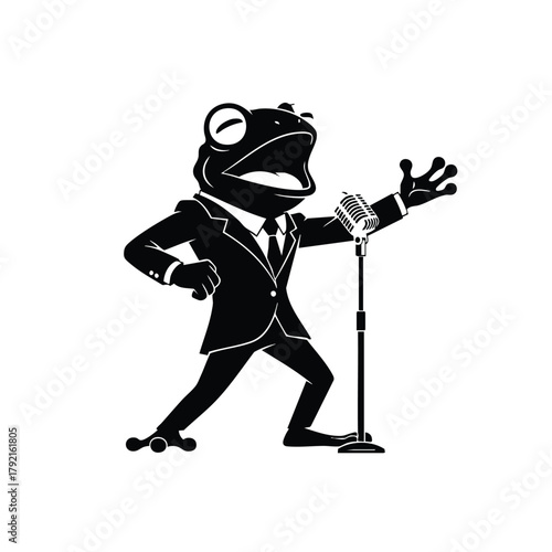 Silhouette Frog singer singing on White background for entertainment and live performance industry concepts