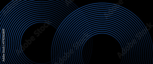 Blue and black vector abstract 3D futuristic modern neon banner with circle outline