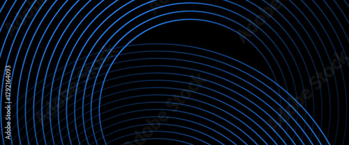Blue and black vector abstract 3D futuristic modern neon banner with circle outline
