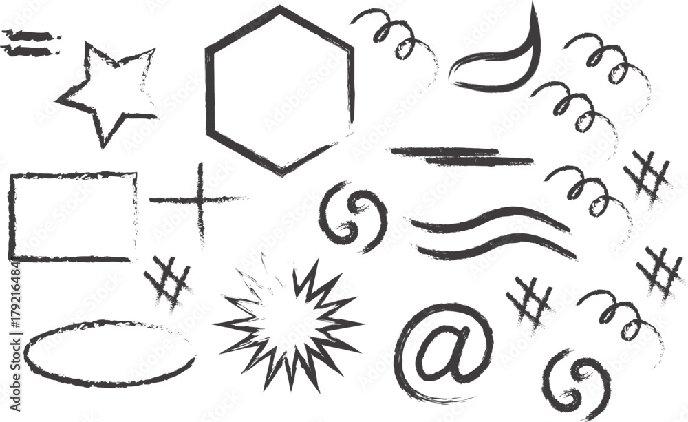 Fototapeta premium star, flower decoration symbols. Simple sketch line style emphasis, attention, graphic elements. Vector illustration