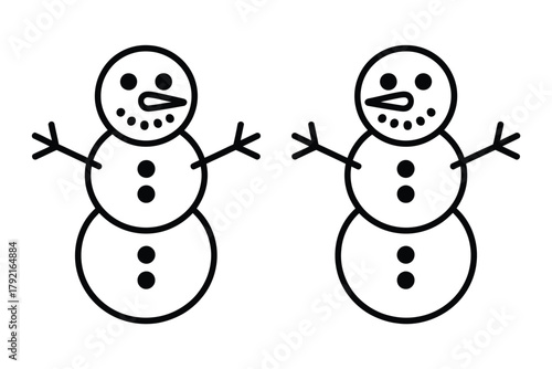Two simplistic drawings of snowmen stand side by side on a white background.