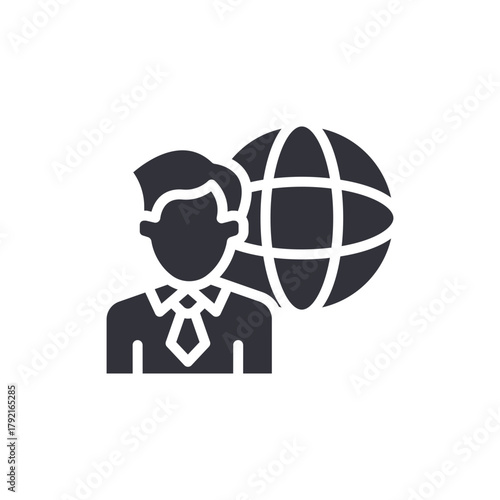 Global Business Man Vector Icon Presentation Worldwide