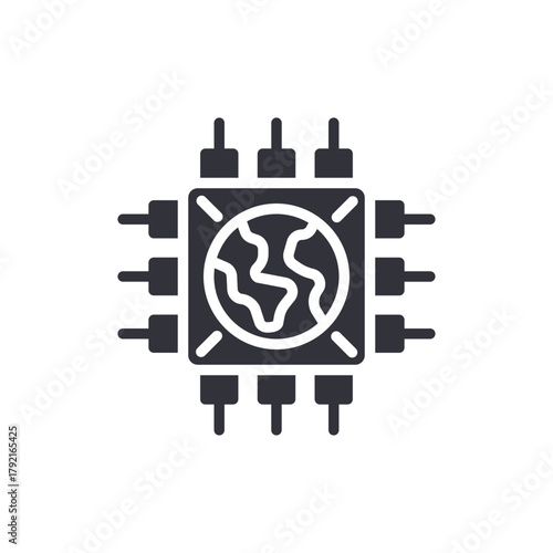 Global Network Tech Chip Icon Digital Earth Circuit