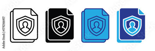 Personal data protection icon, shield with user on documents, privacy and identity safe isolated on white background