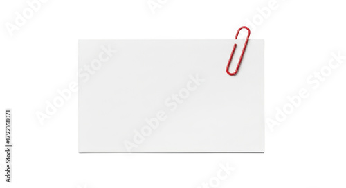 Red paperclip holding a blank white rectangular sheet of paper isolated on a transparent background image