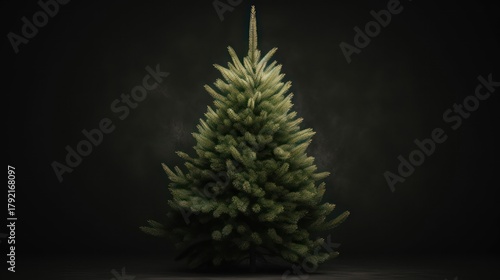 lush pine tree, dense evergreen foliage, dramatic lighting, dark moody background, cinematic, digital art
