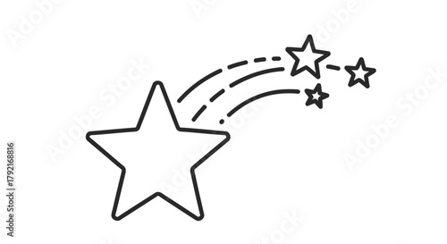 A single star trails smaller stars across a white background.