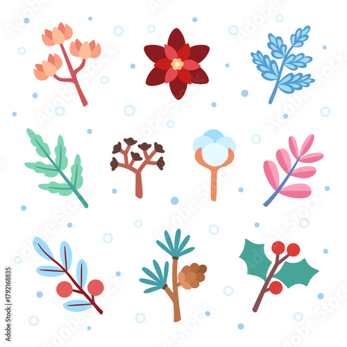 Floral set with winter plant and flower