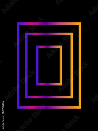 Concentric squares with vibrant gradient lighting on black background