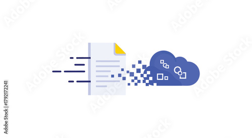 Digital document transforming into data in a cloud symbol.