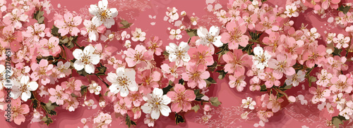 Delicado patrón vectorial de flores de cerezo rosadas y blancas, perfecto para fondos y diseños primaverales y románticos.