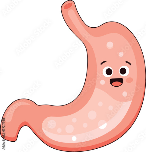 Cartoon Stomach Character Smiling Demonstrating Happy Digestive Wellbeing