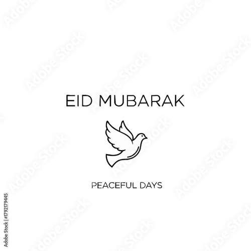 Eid mubarak with dove, wishing peaceful days ahead