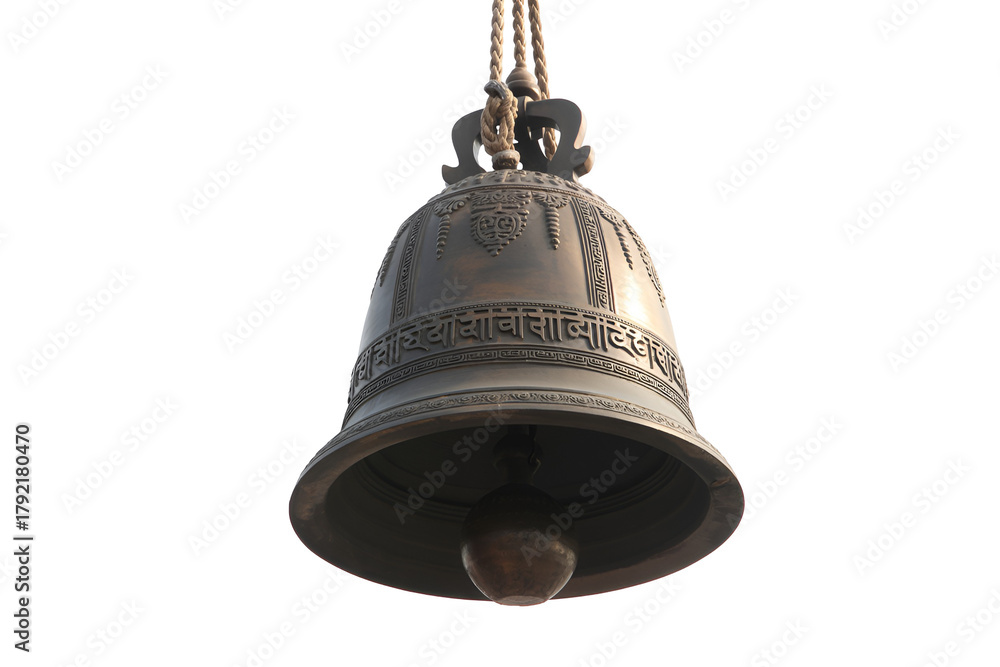 Fototapeta premium Antique ornate metal bell hanging isolated on transparent background