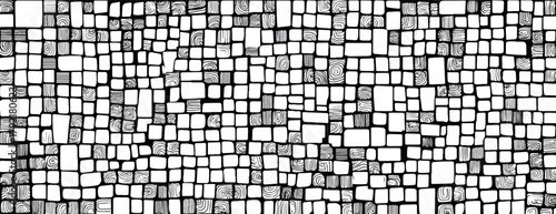 Patrón abstracto de rectángulos y cuadrados en blanco y negro, diseño geométrico moderno para fondos.