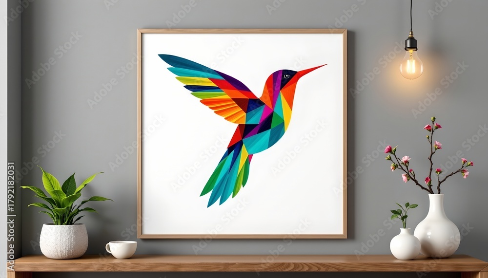 Fototapeta premium Modern Geometric Hummingbird Wall Art