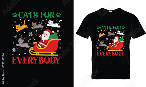 Cats for Everybody Christmas T-Shirt – Funny Santa Sleigh Cat Lover Holiday Tee with Cute Kitties, Snowflakes & Festive Design, Perfect Gift for Cat Moms, Kids & Pet Lovers