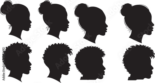 Diverse Silhouettes: Profiles of Women and Men with Varied Hairstyles