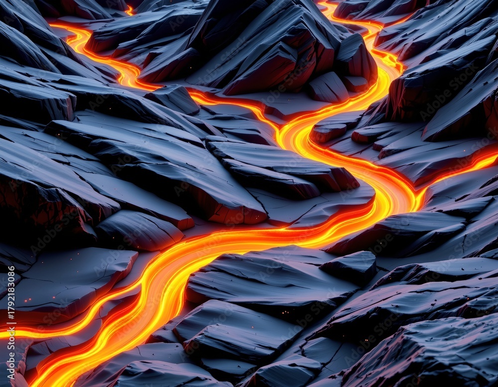 Obraz premium Vibrant Glowing Lines Amid Dark Rock