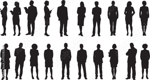 Diverse Group of Business People Silhouettes Standing in Various Poses