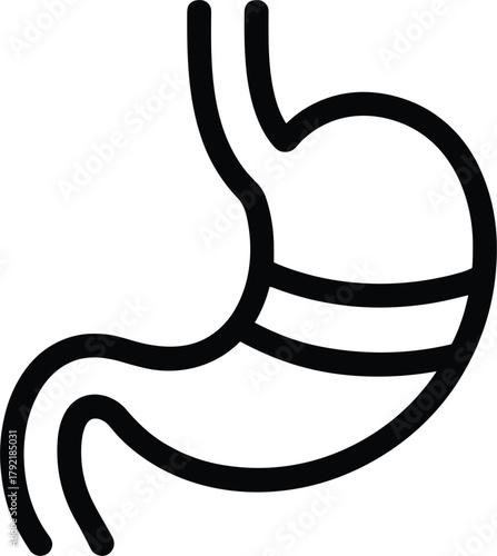 Outlined Stomach Icon on Transparent Background: Symbolic Digestive System Element for Medical Designs