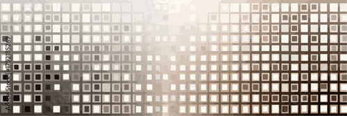 Patrón abstracto de pequeños cuadrados en tonos sepia y blanco, con un degradado de luz.