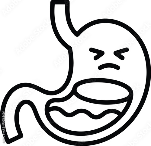 Sick Stomach with Unhappy Emoji Face Icon: Design for Digestive Issues and Gastrointestinal Distress