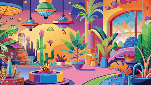 Vibrant and colourful plants digital illustration vector illustration ai generated