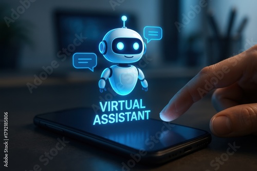 Wallpaper Mural User interacting with a virtual assistant on a smartphone, symbolizing digital communication and AI technology. Concept of innovation, automation, and user-friendly interfaces in tech. Torontodigital.ca