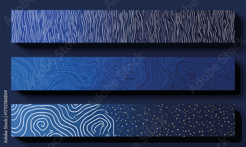Patrones abstractos vectoriales en tonos azules y degradados, con texturas orgánicas y puntos brillantes.