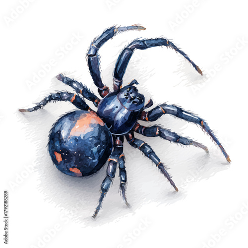 Stylized watercolor Halloween Spider vector, modern artistic illustration with high-quality details on a pure white background.