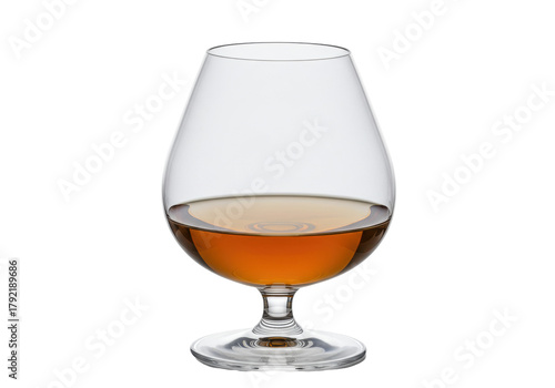 Billede på lærred Isolated snifter glass filled with amber brown liquor for tasting brandy beverag