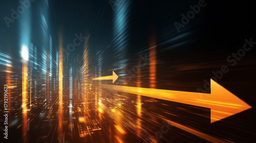 Graph arrows rising on abstract tech background with side space