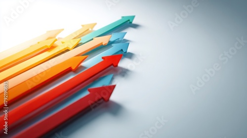 Graph arrows rising over neutral white with free space right