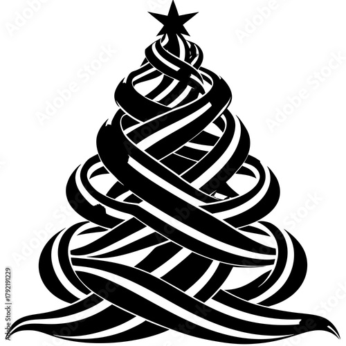 Abstract Ribbon Christmas Tree with Star – Unique Vector Art for Holiday Decor & Modern Design

