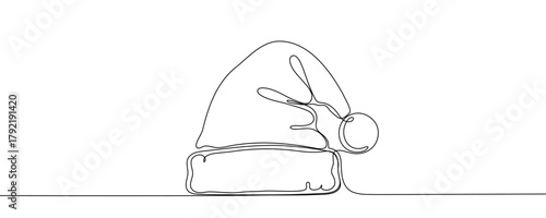 One continuous line drawing of christmas Santa Claus hat, Continuous line drawing of cap of santa. Christmas hat one line icon, vector illustration. 