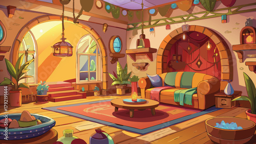 Wooden house with festive concept vector illustration ai generated