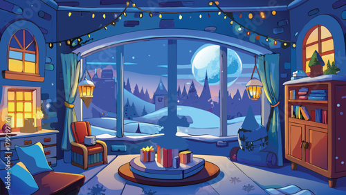 Digital illustration with a cozy and festive room interior vector illustration ai generated