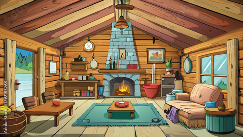 Interior of an old wooden house vector illustration ai generated