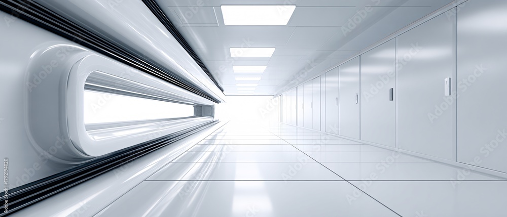 Fototapeta premium Infinite mirrored server corridor, high depth perspective,