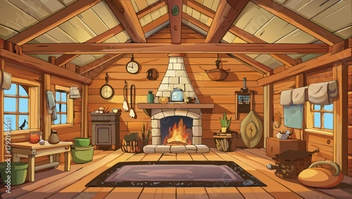 Digital cottage inside winter illustration in a cozy rustic style vector illustration ai generated