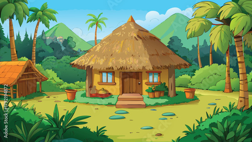 Tropical beach hut in a forest vector illustration ai generated