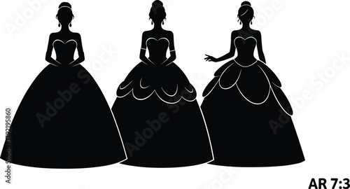 Ball gown silhouette, elegant dress vector, fashion design clipart, female figure icon, stylish evening wear, bridal shape, cad drawing flat vector illustration