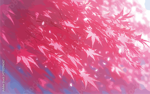 Ramas de arce vectoriales en tonos rosados con pétalos cayendo, estilo artístico delicado.