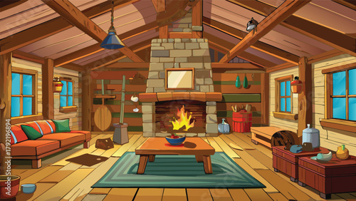 A cozy rustic style interior of a log cabin inspire vector illustration ai generated