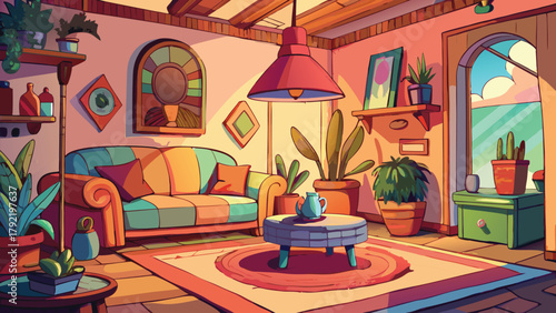 A cozy indoor setting with an artistic style vector illustration ai generated