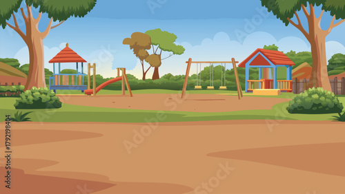 A colourful cartoon asian village park beside green vector illustration ai generated