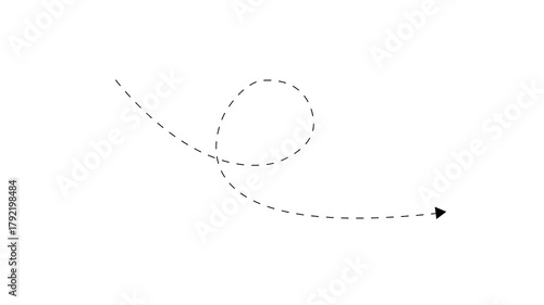 Long dotted line arrow animation to indicate an object. arrow animation following wavy dotted line. target arrow icon on white background.