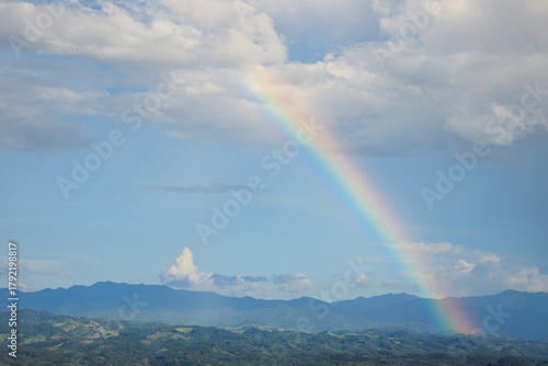 Colorful rainbow in the sky with cloudy, Vivid rainbow
