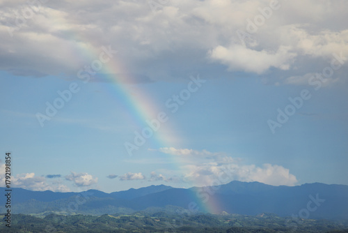 Colorful rainbow in the sky with cloudy, Vivid rainbow